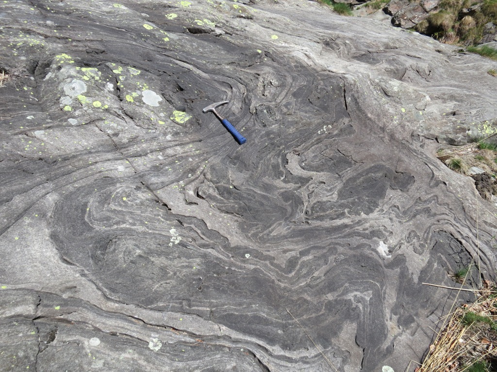 Folds and metasomatized, retrogressed ex garnet peridotite (now ...